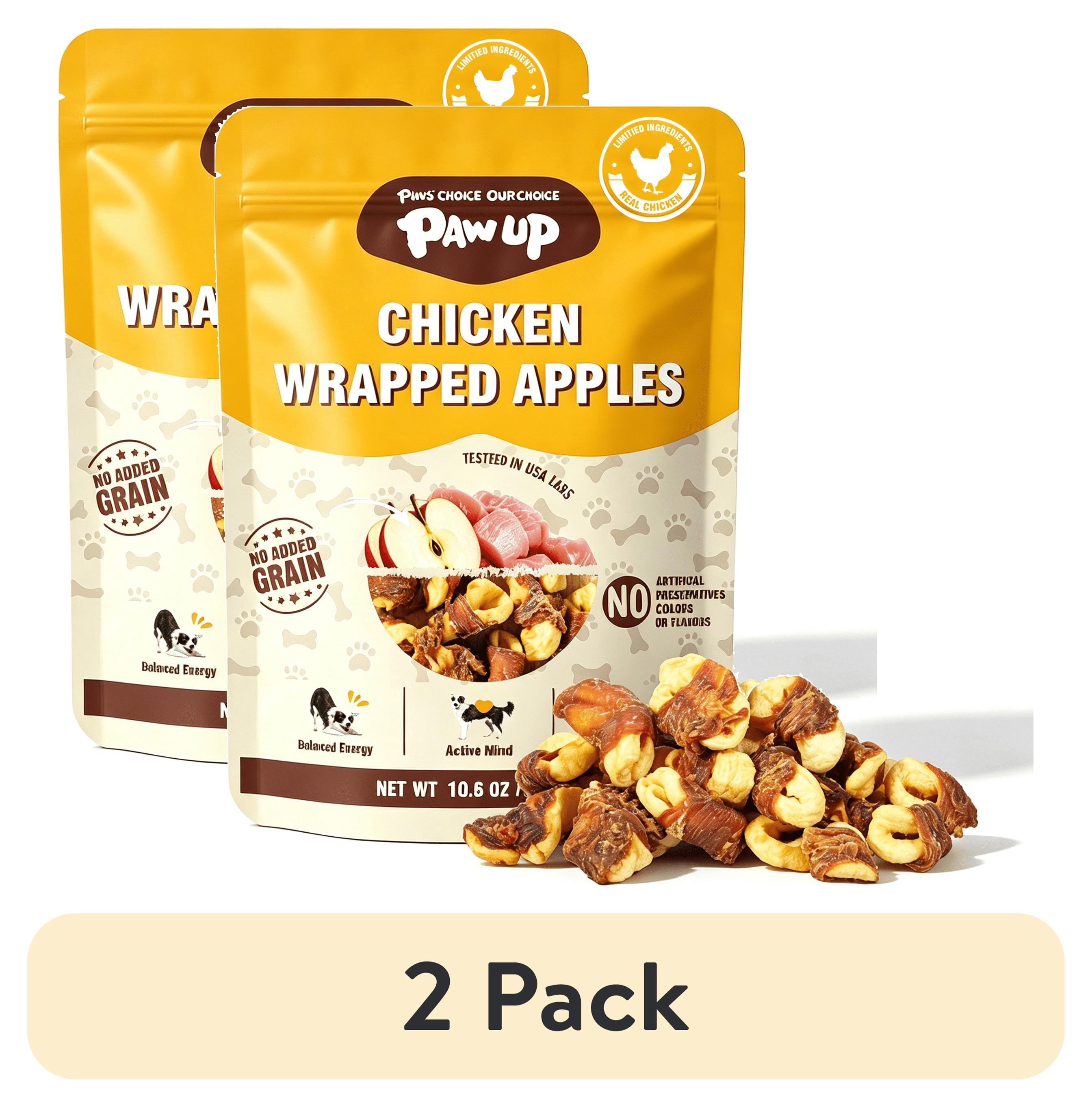 (2 pack) PAWUP Chicken Wrapped Apple Dog Treats, Chewy Dog Snack for Balanced Nutrition, Gluten & Grain Free Fruit Wraps for Dogs, 10.6 oz