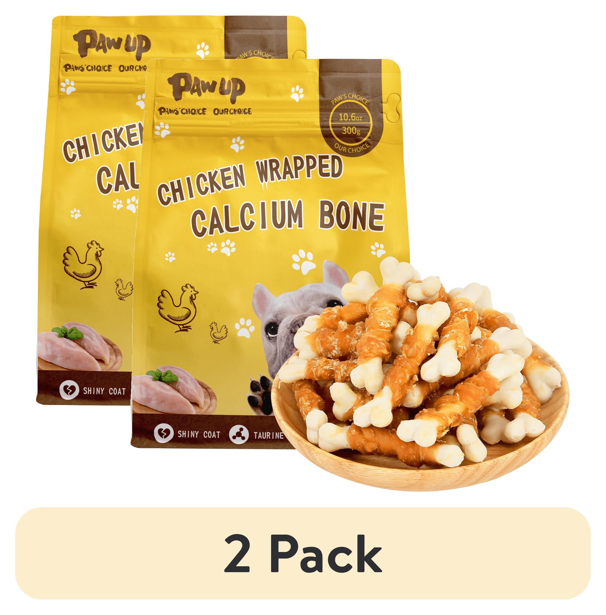 (2 pack) PAWUP Chicken Wrapped Calcium Bone Dog Treats, Dog Bones Rawhide Free, Dog Teeth Cleaning Chews for Small Medium Large Dogs, 10.6oz