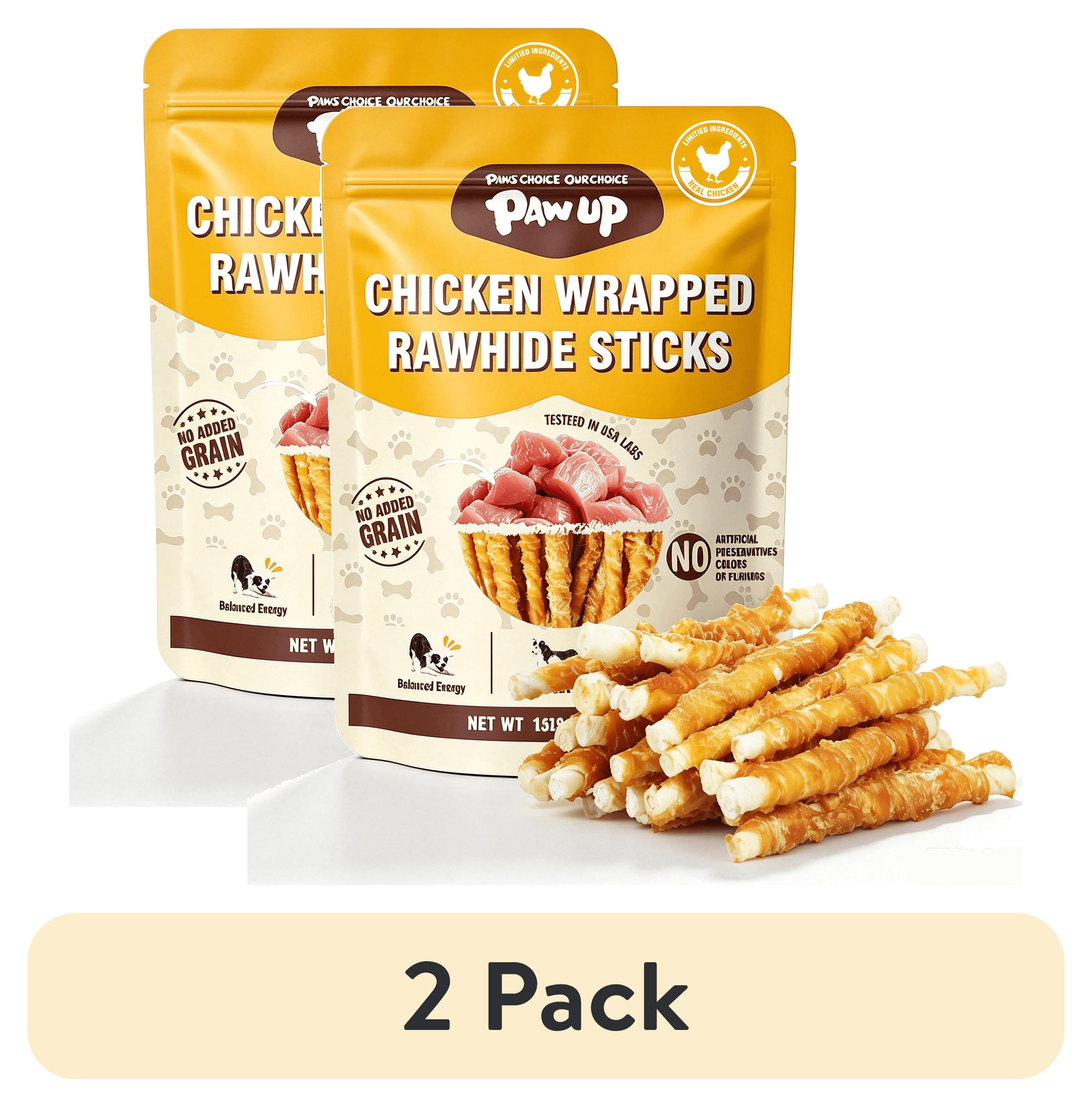 (2 pack) PAWUP Chicken Wrapped Rawhide Sticks, Dog Treats for Small Medium Large Dogs, Rawhide Dog Bones, Long Lasting Rawhide Chew Dental Treats, 10.6oz