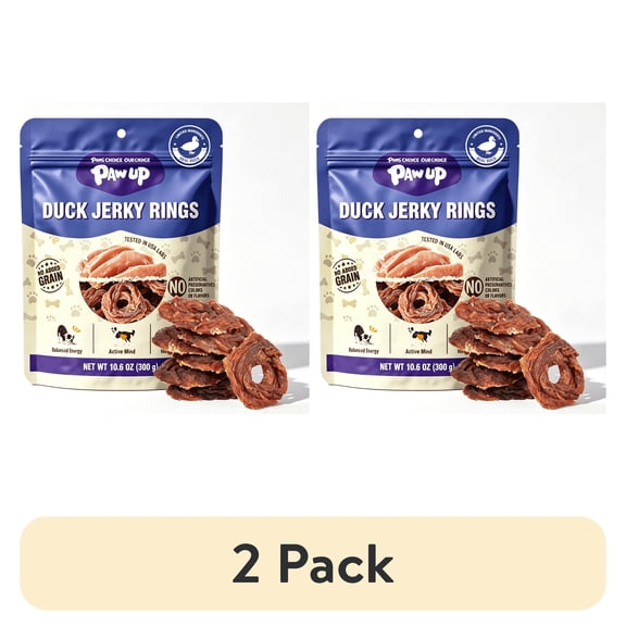 (2 pack) PAWUP Dog Treats Duck Jerky Rings, High Protein Training Treats for Small Medium Large Dogs, Heart Health with Taurine, 10.6oz