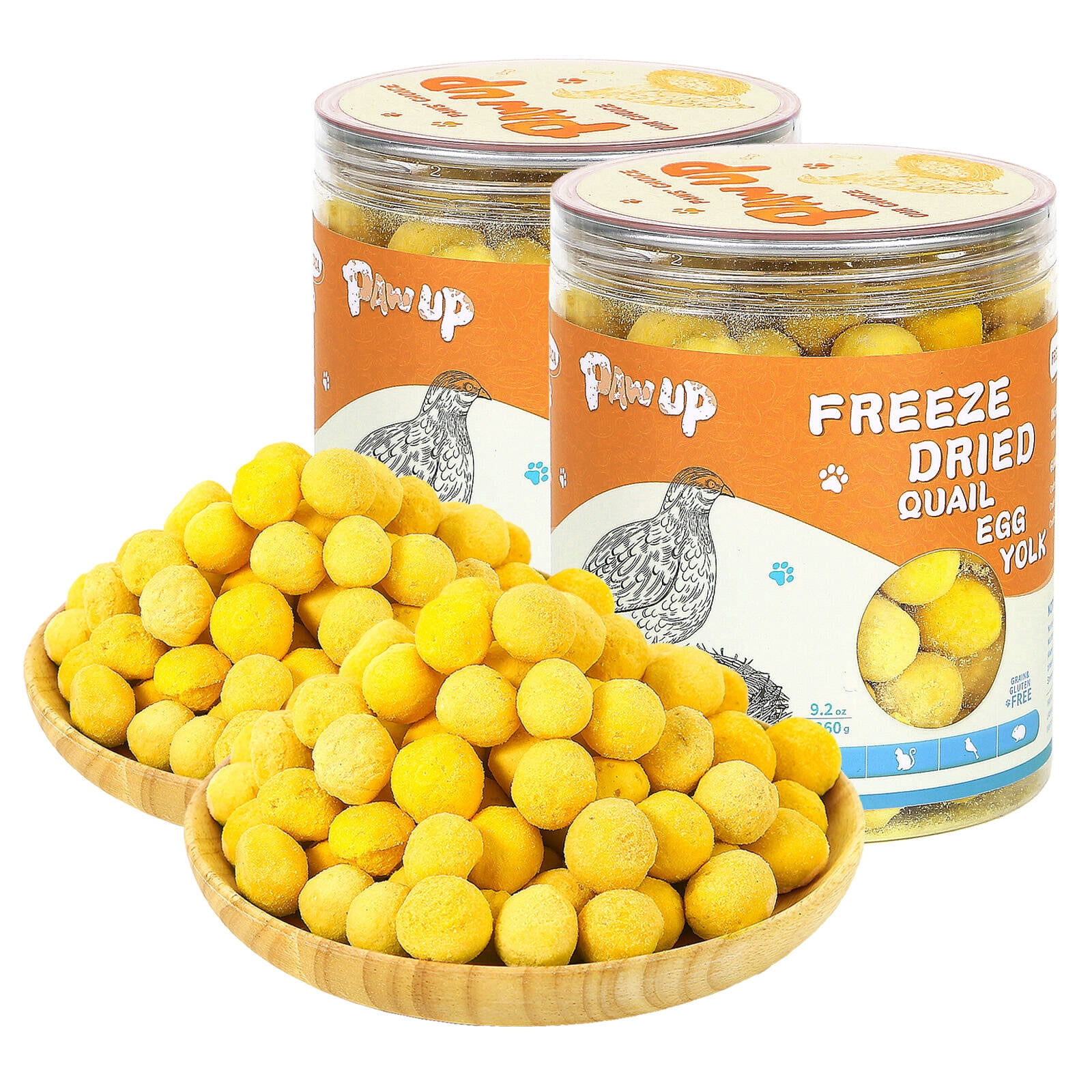 (2 pack) PAWUP Freeze Dried Quail Egg Yolk Treats for Cats and Dogs, Single Ingredient, Grain Free Natural Pet Snack for Training & Skin Coat Health, 9.2oz