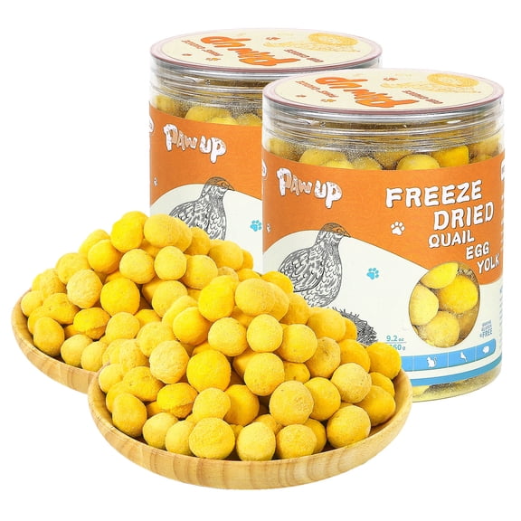 (2 pack) PAWUP Freeze Dried Quail Egg Yolk Treats for Cats and Dogs, Single Ingredient, Grain Free Natural Pet Snack for Training & Skin Coat Health, 9.2oz