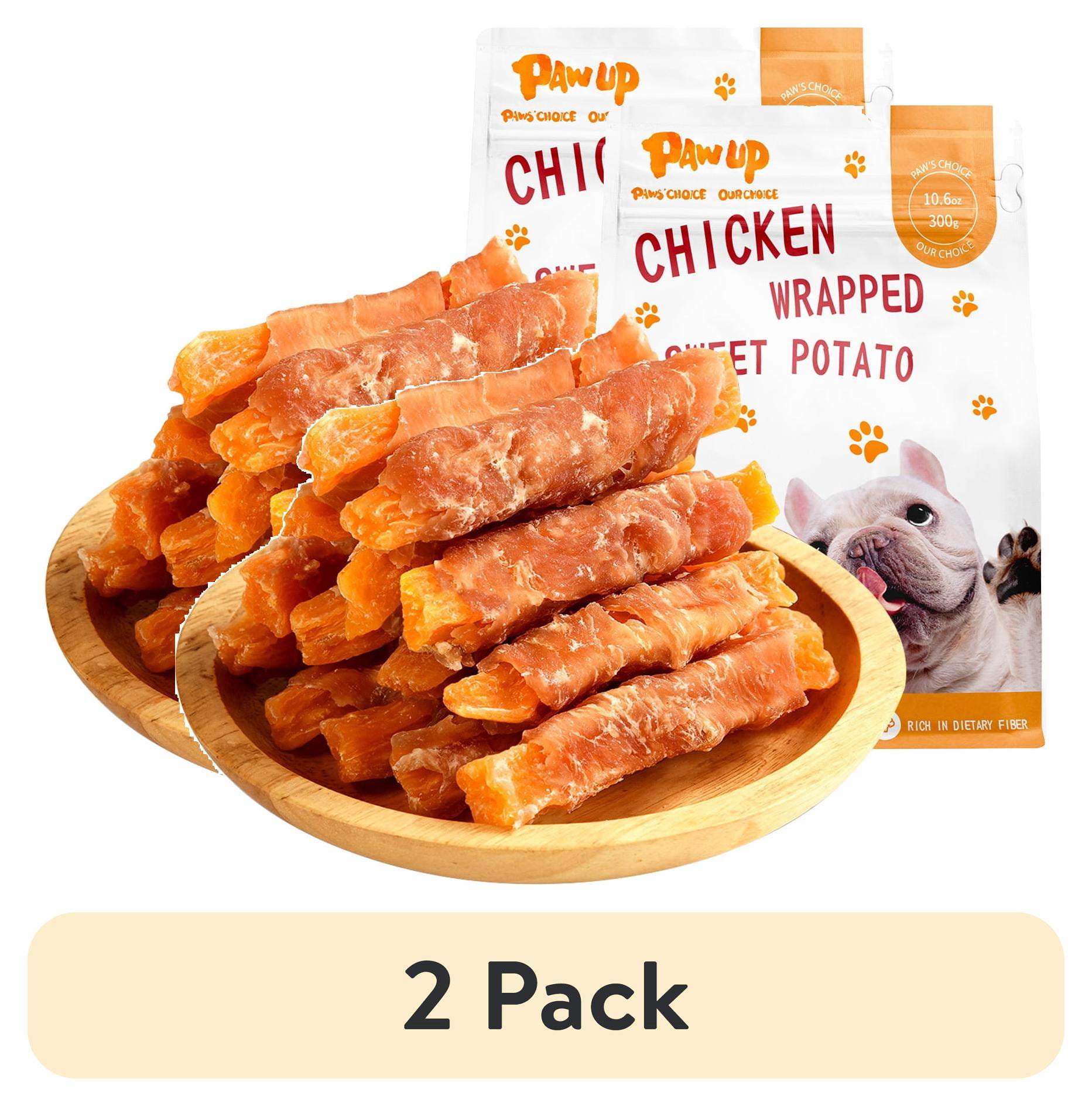 (2 pack) PAWUP Sweet Potato Dog Treats, Chicken Wrapped Dog Treats, Chicken Jerky & Sweet Potato Chews for All Dogs, Low Fat, High Fiber, 10.6oz