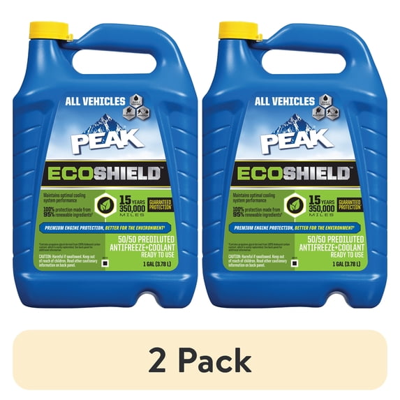 (2 pack) PEAK ECOSHIELD 50/50 Prediluted Antifreeze/Coolant for All Vehicles