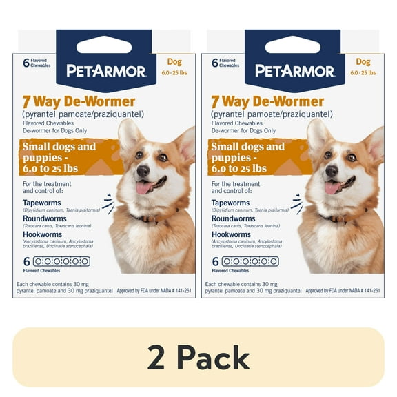 (2 pack) PETARMOR 7 Way De-Wormer for Puppies and Small Dogs, 6-25 lbs, 6 Chewable Tablets