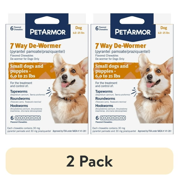 (2 pack) PETARMOR 7 Way De-Wormer for Puppies and Small Dogs, 6-25 lbs, 6 Chewable Tablets