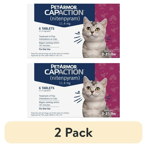(2 pack) PETARMOR CAPACTION Fast-Acting Oral Flea Treatment for Cats 2-25 lbs, 6 Count, 11.4 mg