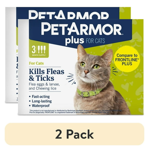 (2 pack) PETARMOR Plus for Cats Over 1.5 lbs, Flea & Tick Prevention for Cats, 3 Count