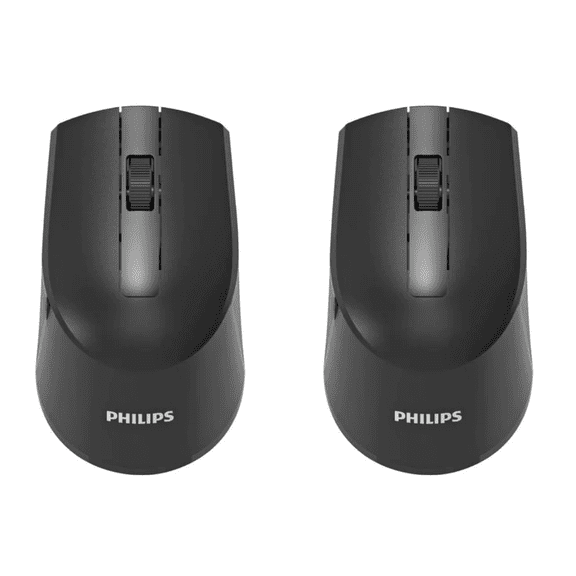 (2 pack) PHILIPS Wireless Mouse 3-Button Ergonomic Optical Mouse 1600 DPI with Nano Receiver for Windows, MacOS, Xbox One, PS4 & More USB Plug and Play