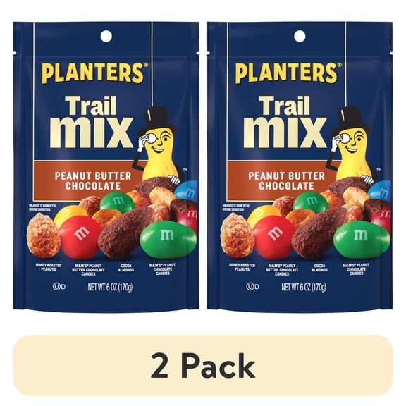 (2 pack) PLANTERS Peanut Butter Chocolate Trail Mix with Honey Roasted Peanuts, Peanut Butter M&M'S Chocolate Candies, Peanut M&M'S Peanut Chocolate Candies and Cocoa Almonds, 6 oz Bag