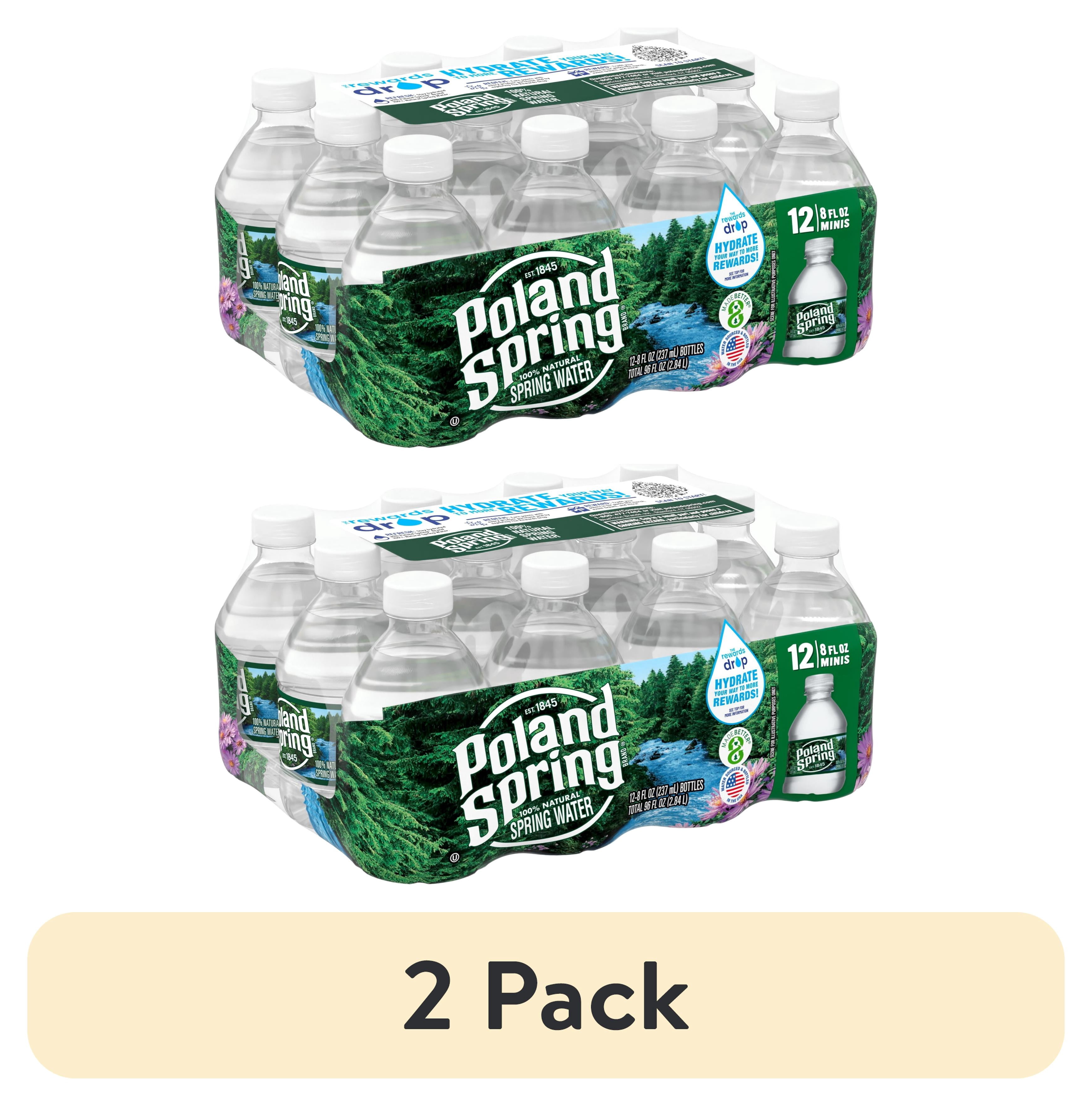 (2 pack) Poland Spring Maine Spring Water, 8 fl oz, 12-pack Plastic Bottles