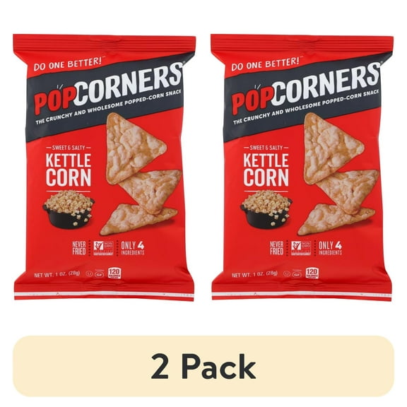 (2 pack) POP CORNERS Chips Kettle Popped Corn 1.1 oz, Small Single Count Bag