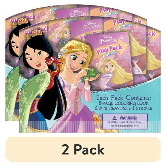 (2 pack) Disney Princess 8 Count Mini Play Pack with Small Coloring Book and Crayons, Paper Party Favors