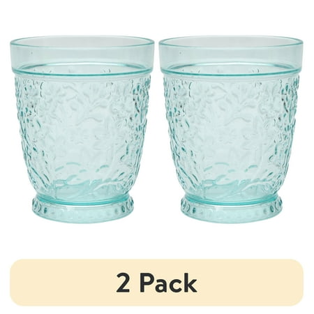 (2 pack) The Pioneer Woman Ditsy 16 oz Embossed Tritan Plastic Tumbler, Teal
