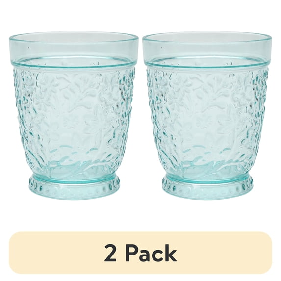 (2 pack) The Pioneer Woman 16-Ounce Embossed Tritan Plastic Ditsy Tumbler, Teal