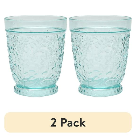 (2 pack) The Pioneer Woman 16-Ounce Embossed Tritan Plastic Ditsy Tumbler, Teal