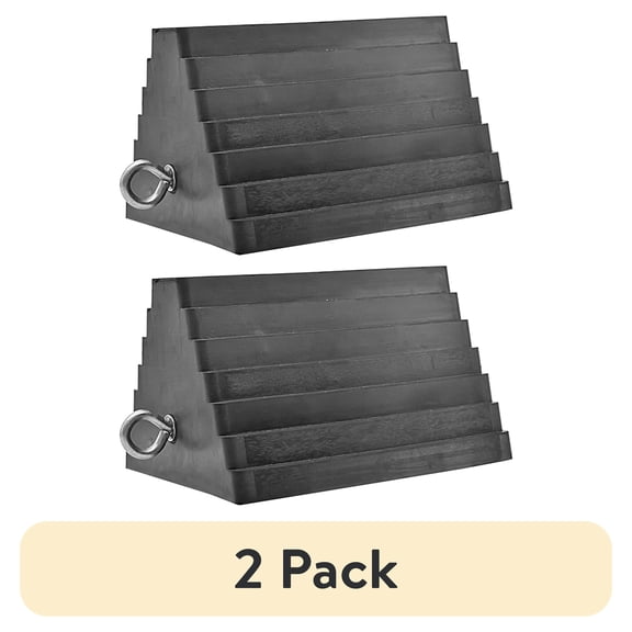 (2 pack) Hyper Tough Pyramid Wheel Chock Heavy-Duty Rubber with Non-Slip Ridges and Eyebolt