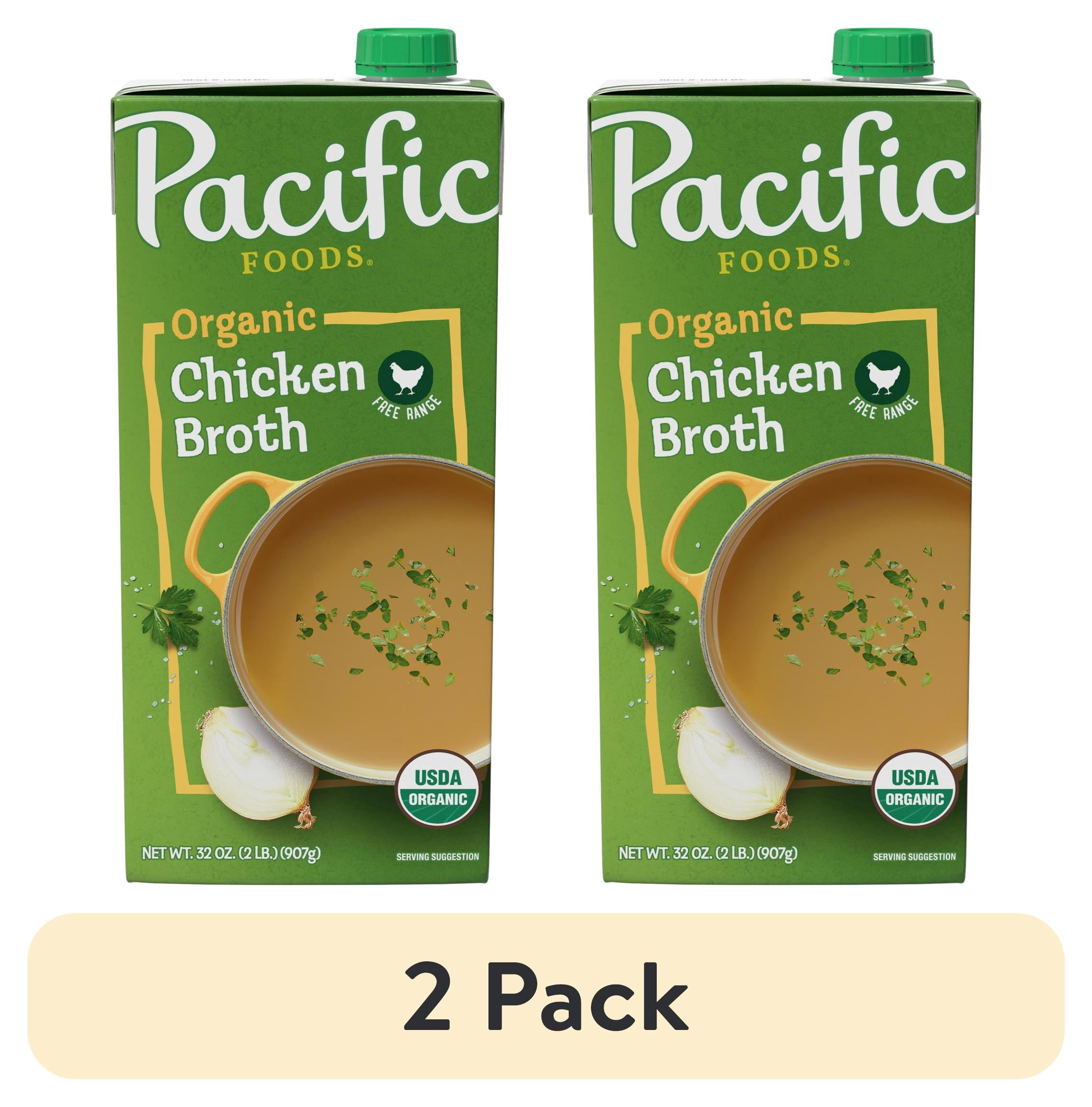 (2 pack) Pacific Foods Organic Free Range Chicken Broth, 32 oz Carton