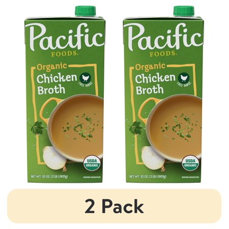 (2 pack) Pacific Foods Organic Free Range Chicken Broth, 32 oz Carton