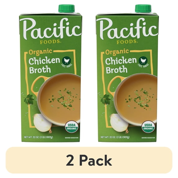 (2 pack) Pacific Foods Organic Free Range Chicken Broth, 32 oz Carton ...