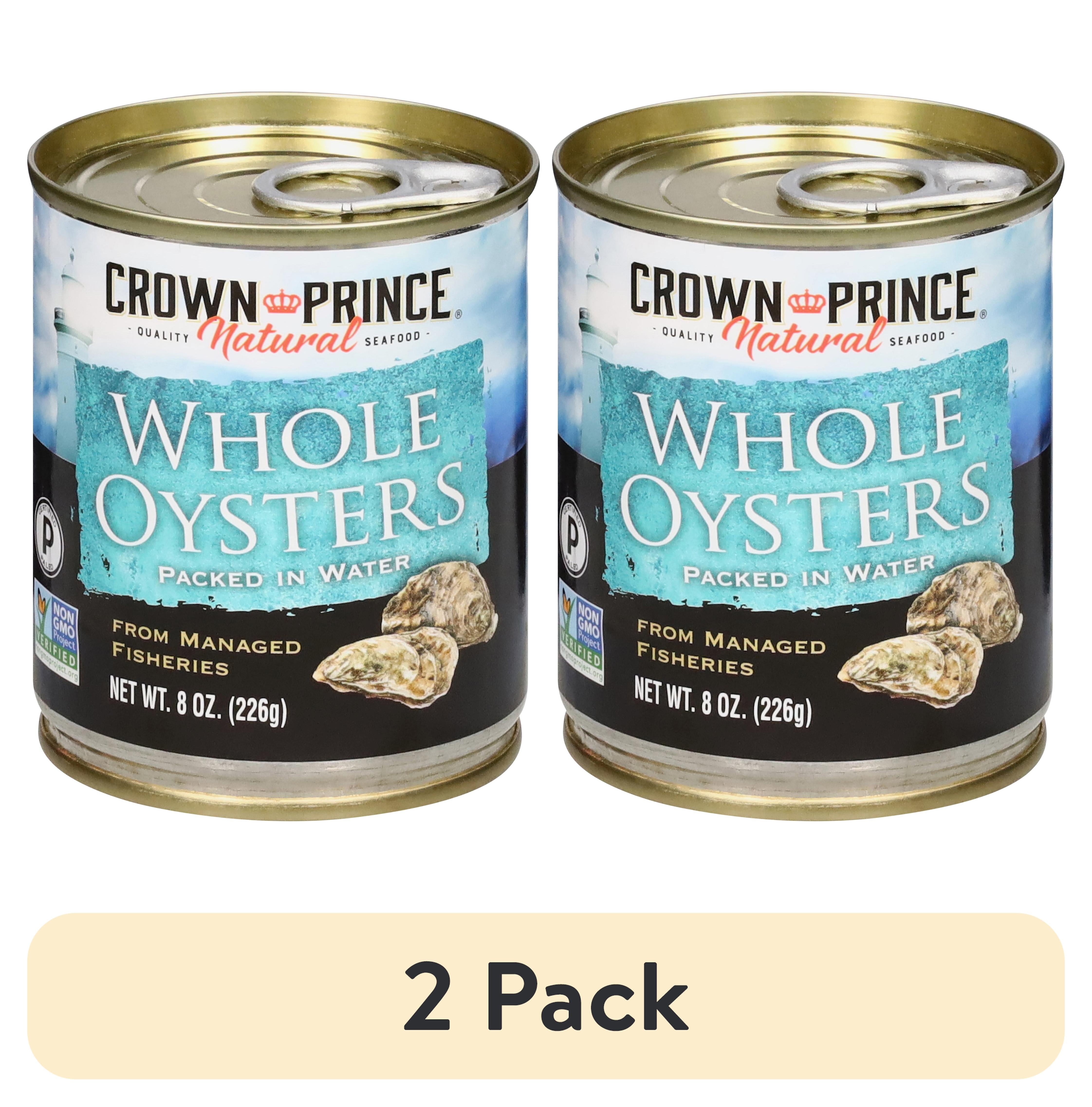 (2 pack) Crown Prince Natural Whole Oysters Packed in Water, 8 oz Can Non-GMO