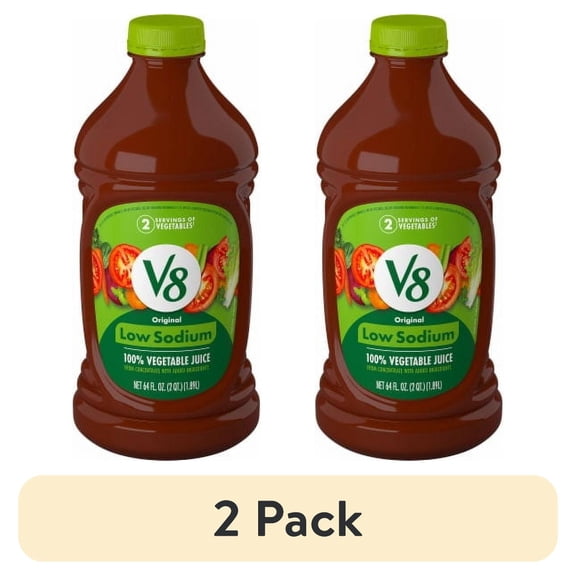 (2 pack) Pack of 2 - V8 Low Sodium Original 100% Vegetable Juice Bottle 64 fl oz