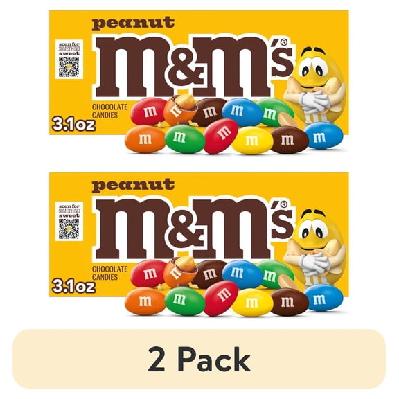 (2 pack) Pack of 3 M&M'S Peanut Milk Chocolate Candy Theater Box, 3.1 oz (packaging may vary)
