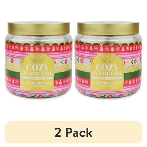 (2 pack) Packed Party Cozy By The Fire Candle with Wood Wick, 14-Ounce