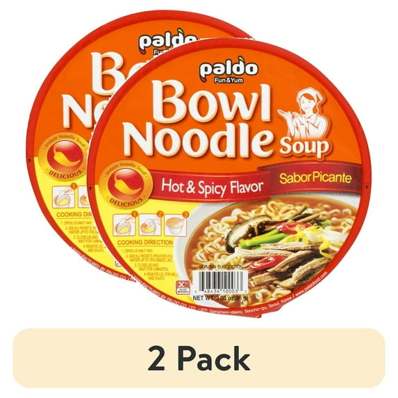 (2 pack) Paldo Hot & Spicy Noodle Soup, 3.03 oz Cup