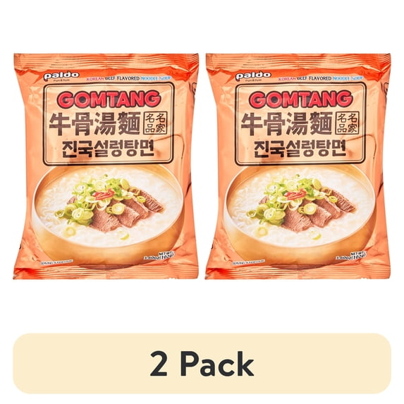 (2 pack) Paldo Korean Noodles with Soup Base Gomtang Beef Bone Broth, 3.6 oz, 5 Pack