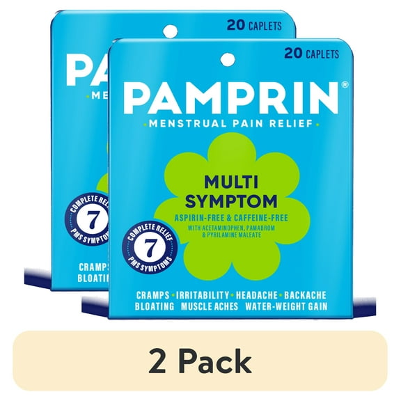 (2 pack) Pamprin Maximum Strength Multi-Symptom Menstrual Pain Relief Caplets, 20 Ct