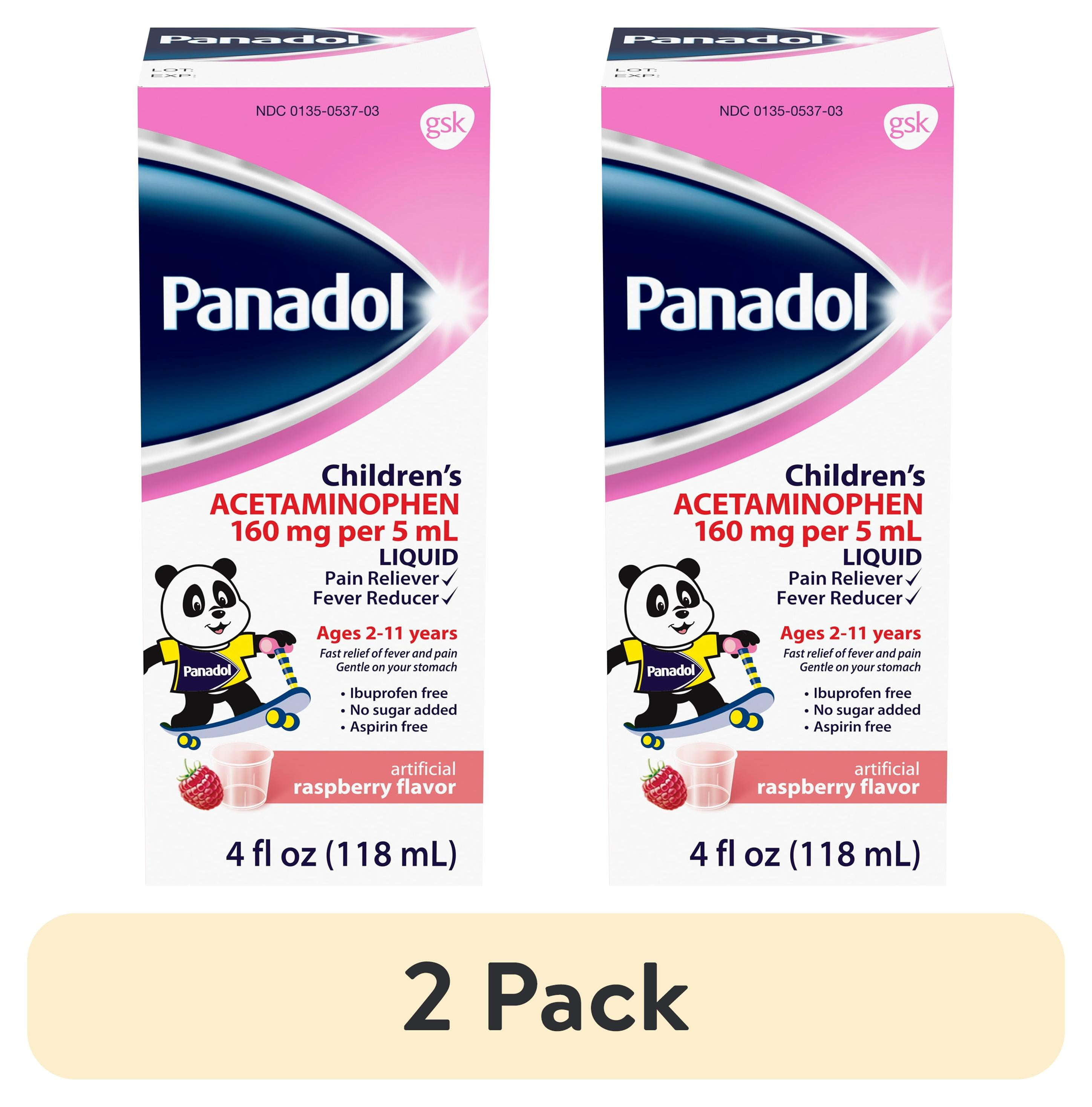 (2 pack) Panadol Children's Pain Reliever and Fever Reducer, Liquid Acetaminophen, Raspberry - 4 Fl Oz