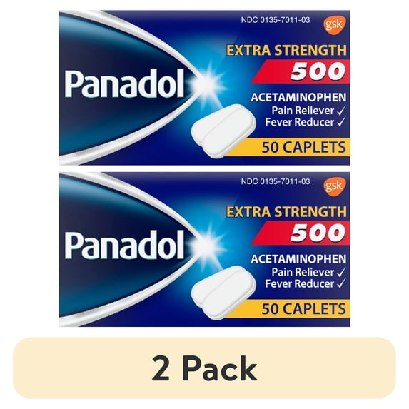 (2 pack) Panadol Extra Strength 500 mg Acetaminophen Caplets, 50 Count, Pain Relief and Fever Reducer