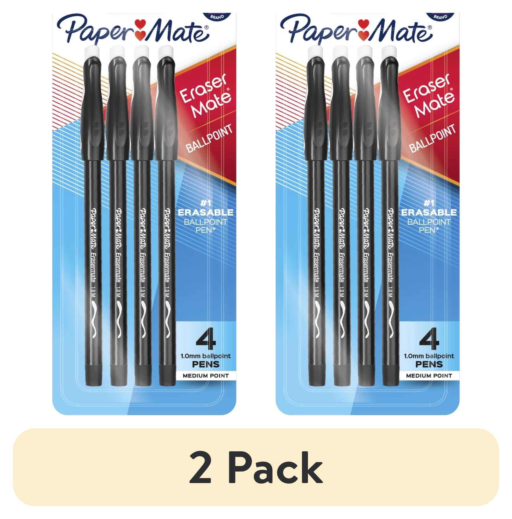 (2 pack) Paper Mate EraserMate Erasable Pens, Ballpoint Pens, Medium Point (1.0mm), Black, 4 Count