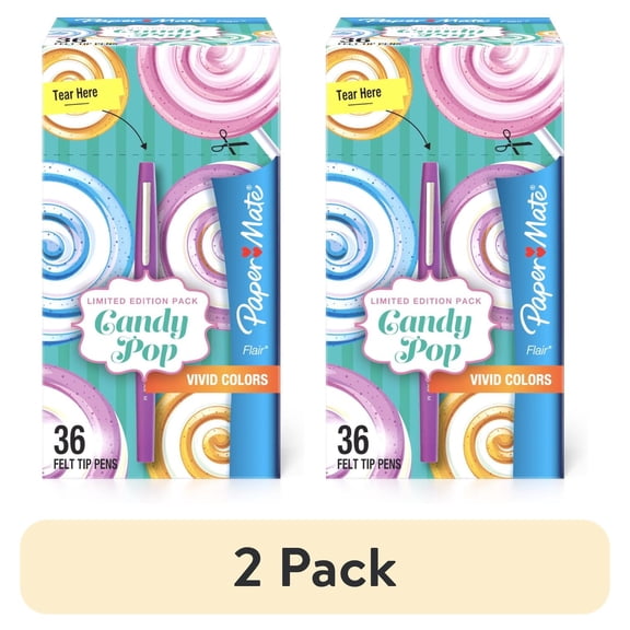 (2 pack) Paper Mate Flair Felt Tip Pens, #1 Teacher Choice, Medium Point, Limited Edition Candy Pop Pack, 36 Count