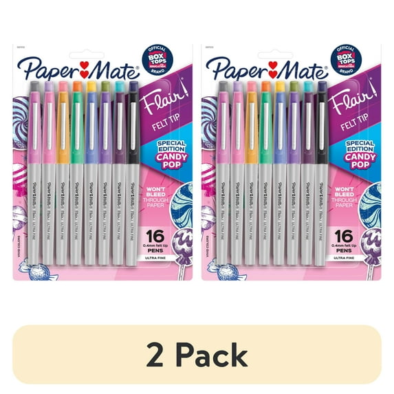 (2 pack) Paper Mate Flair Felt Tip Pens, Ultra Fine Point, 0.4 mm, Candy Pop Colors, 16 Count