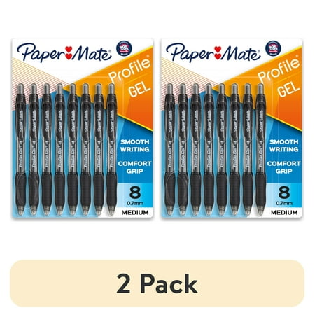 (2 pack) Paper Mate Gel Pen, Profile Retractable Pen, 0.7 mm, Black, 8 Count