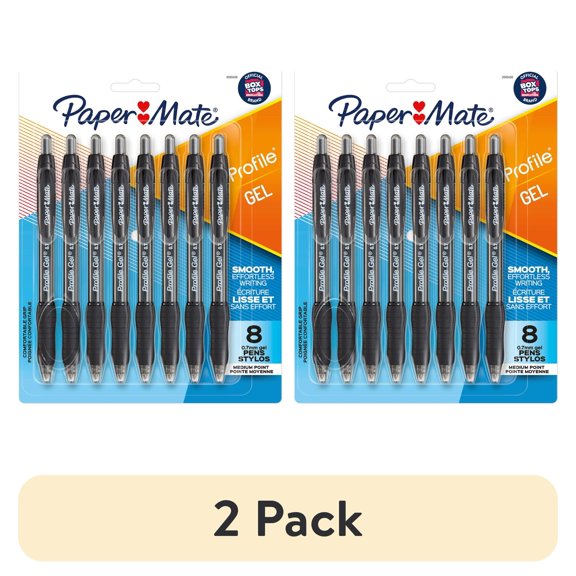 (2 pack) Paper Mate Gel Pen, Profile Retractable Pen, 0.7 mm, Black, 8 Count