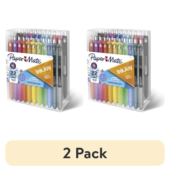 (2 pack) Paper Mate InkJoy Gel Pens, Medium Point, 0.7 mm, Assorted Colors, 22 Count