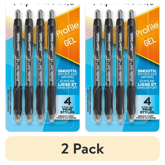 (2 pack) Paper Mate Profile Retractable Gel Pens, 0.7 mm, Black, 4 Count