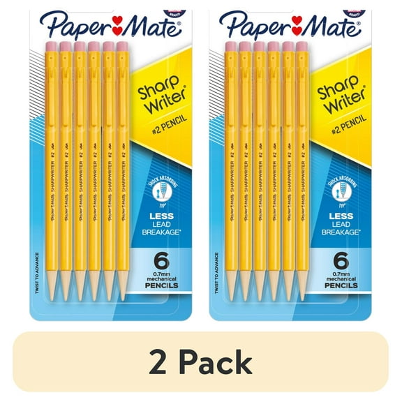 (2 pack) Paper Mate SharpWriter Mechanical Pencils, 0.7mm, HB #2, Assorted Colors, 6 Count