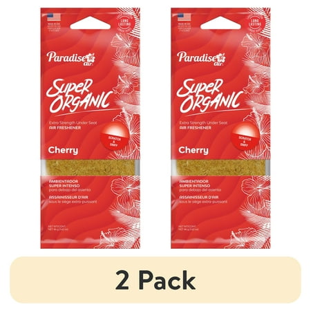 (2 pack) Paradise Air Super Organic Extra Strength Air Freshener, Under the Seat, in the Door Pocket, 1.62 oz, Cherry