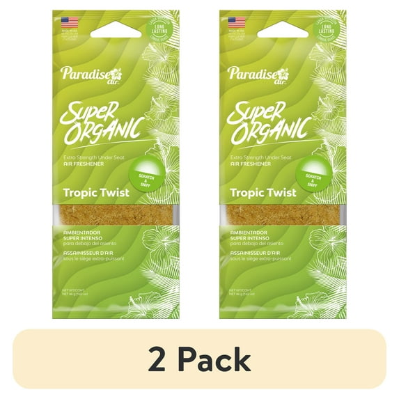 (2 pack) Paradise Air Super Organic Extra Strength Air Freshener, Under the Seat, in the door pocket, 1.62 oz, Tropic Twist