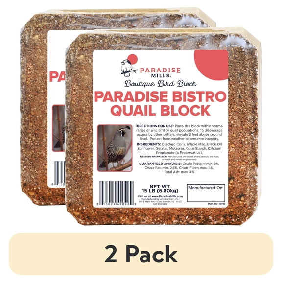 (2 pack) Paradise Mills Quail Bird Food Block, 15 lb, Each,  New, Formulated for All Birds
