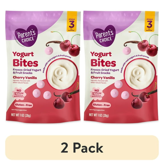 (2 pack) Parent’s Choice™ Cherry Vanilla Stage 3 Toddler Yogurt Bites Snack, 1 oz Pouch