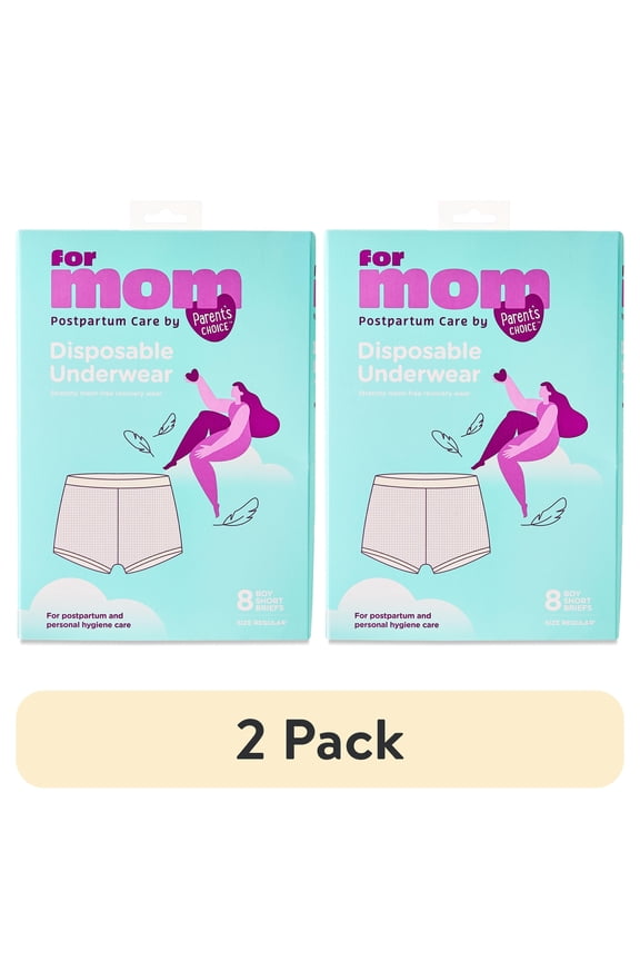 (2 pack) Parent's Choice Disposable Postpartum Underwear for Women, High Waist & Regular Size (Waist 28" to 42" Stretched), 8 Count
