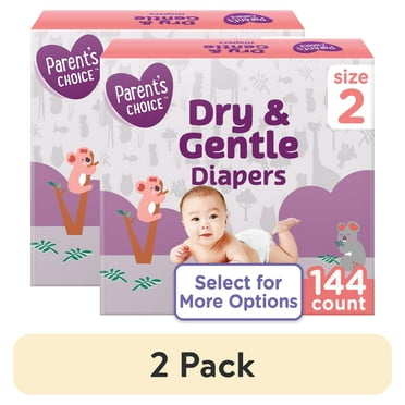 (2 pack) Parent's Choice Dry & Gentle Diapers Size 2, 144 Count (Select for More Options)