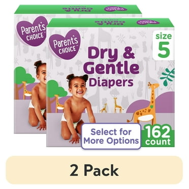 (2 pack) Parent's Choice Dry & Gentle Diapers Size 5, 162 Count (Select for More Options)