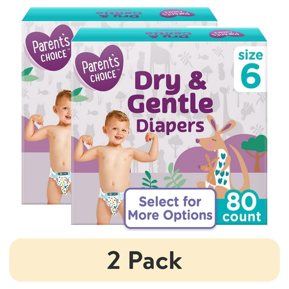 (2 pack) Parent's Choice Dry & Gentle Diapers Size 6, 80 Count (Select for More Options)