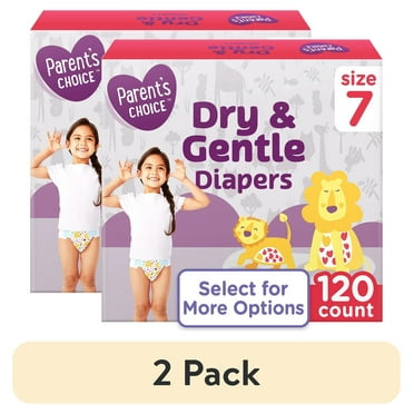 (2 pack) Parent's Choice Dry & Gentle Diapers Size 7, 120 Count (Select for More Options)